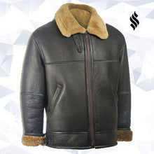 Load image into Gallery viewer, Men Black Aviator Shearling Jacket - Shearling leather