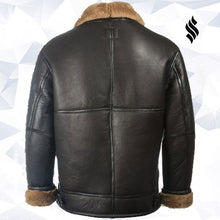 Load image into Gallery viewer, Men Black Aviator Shearling Jacket - Shearling leather