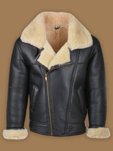 Load image into Gallery viewer, Men Black B3 Shearling Bomber Leather Jacket - Shearling leather
