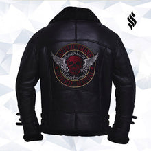 Load image into Gallery viewer, Men Black Biker Shearling Jacket | Buy Shearling Leather Jacket Online
