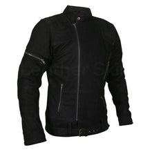 Load image into Gallery viewer, Men Black Suede Belted Leather Jacket with Zippers on Shoulders - Shearling leather
