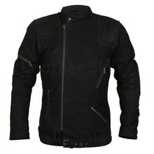 Load image into Gallery viewer, Men Black Suede Belted Leather Jacket with Zippers on Shoulders - Shearling leather