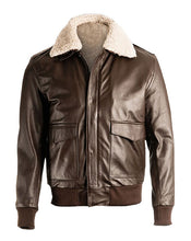 Load image into Gallery viewer, Men’s Brown Pilot Bomber Shearling Jacket - Shearling leather