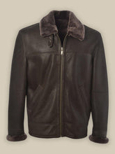 Load image into Gallery viewer, Men Brown Shearling Bomber Leather Jacket - Shearling leather
