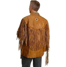 Load image into Gallery viewer, Men's Cowboy Style Tan Color Leather Jacket, Men's Western Style Fringe Leather Jacket - Shearling leather