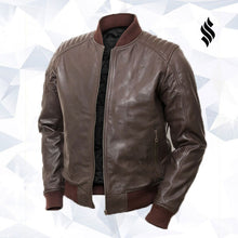 Load image into Gallery viewer, Men Dark Brown Bomber Jacket - Shearling leather