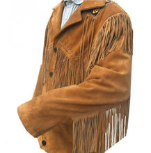Load image into Gallery viewer, Men's Tan Suede Leather Jacket, Cowboy Jacket - Shearling leather