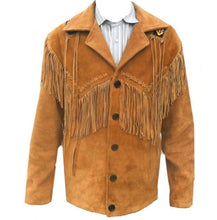 Load image into Gallery viewer, Men's Tan Suede Leather Jacket, Cowboy Jacket - Shearling leather