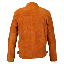 Load image into Gallery viewer, Men Tan Suede Leather Jacket with silver zippers - Shearling leather