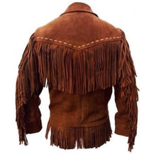 Load image into Gallery viewer, Men's Western Suede Jacket, Tan Color Cowboy Suede Fringe Jacket - Shearling leather