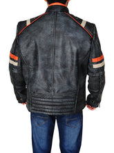 Load image into Gallery viewer, Men Distressed Black Cafe Racer Jacket - Shearling leather