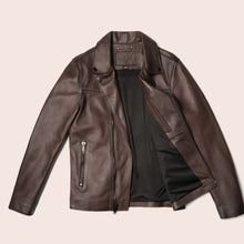 Load image into Gallery viewer, Men Brown Motorcycle Leather Racer Jacket