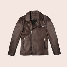 Load image into Gallery viewer, Men Brown Motorcycle Leather Racer Jacket