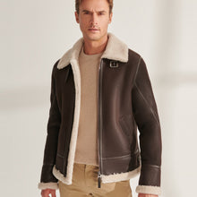 Load image into Gallery viewer, Men Brown Pilot Shearling Leather Aviator Jacket