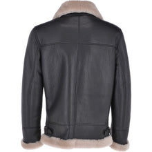 Load image into Gallery viewer, Men Brown Shearling Real Black Leather Bomber Jacket
