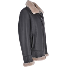 Load image into Gallery viewer, Men Brown Shearling Real Black Leather Bomber Jacket
