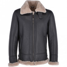 Load image into Gallery viewer, Men Brown Shearling Real Black Leather Bomber Jacket