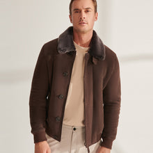 Load image into Gallery viewer, Men Brown Shearling Aviator Leather Bomber Jacket