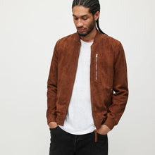 Load image into Gallery viewer, Men Classic Brown Suede Leather Bomber Jacket