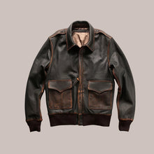 Load image into Gallery viewer, Men Distressed Brown Aviator A2 Military Pilot Leather Bomber Jacket