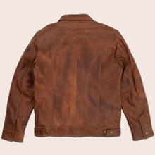 Load image into Gallery viewer, Men Goatskin Plain Brown Trucker Leather Jacket