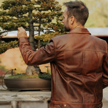 Load image into Gallery viewer, Men Goatskin Plain Brown Trucker Leather Jacket
