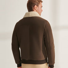 Load image into Gallery viewer, Men Khaki Brown Sheepskin Shearling Leather Bomber Jacket