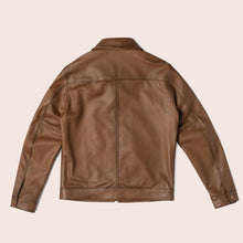 Load image into Gallery viewer, Men Point Collar Classic Brown Leather Jacket