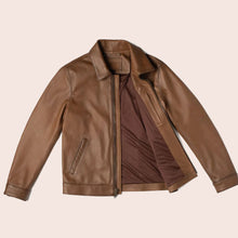 Load image into Gallery viewer, Men Point Collar Classic Brown Leather Jacket