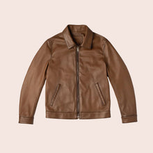 Load image into Gallery viewer, Men Point Collar Classic Brown Leather Jacket