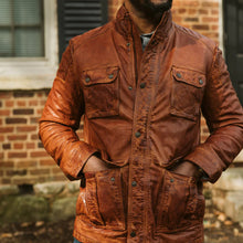 Load image into Gallery viewer, Men Pure Fine Grain Lambskin Brown Leather Field Jacket