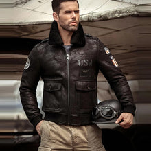 Load image into Gallery viewer, Men RAF B3 Sheepskin Suede Black Leather Shearling Bomber Jacket