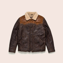 Load image into Gallery viewer, Men Sheepskin Double Tone Brown Sherpa Western Leather Jacket
