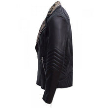 Load image into Gallery viewer, Black Silver Studded Leather Jacket for mens - Shearling leather
