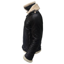 Load image into Gallery viewer, Men's Aviator B3 Bomber Double Collar Faux Shearling Brown Leather Jacket