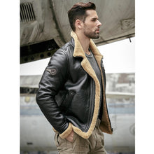 Load image into Gallery viewer, Men's Black RAF Aviator Airforce Sheepskin Shearling Leather Jacket