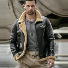 Load image into Gallery viewer, Men's Black RAF Aviator Airforce Sheepskin Shearling Leather Jacket