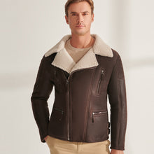 Load image into Gallery viewer, Men's Brown B3 Pilot Sheepskin Shearling Biker Aviator Jacket