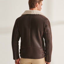 Load image into Gallery viewer, Men's Brown B3 Pilot Sheepskin Shearling Biker Aviator Jacket