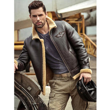 Load image into Gallery viewer, Men&#39;s Brown RAF Aviator Airforce Sheepskin Shearling Leather Jacket
