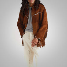 Load image into Gallery viewer, Men's Brown Suede Leather Cowboy Jacket with Fringes