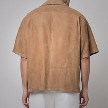 Load image into Gallery viewer, Men's Brown Suede Leather Half Sleeves Shirt