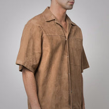 Load image into Gallery viewer, Men's Brown Suede Leather Half Sleeves Shirt
