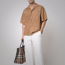 Load image into Gallery viewer, Men's Brown Suede Leather Half Sleeves Shirt