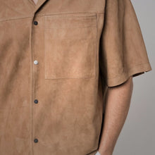 Load image into Gallery viewer, Men's Brown Suede Leather Half Sleeves Shirt