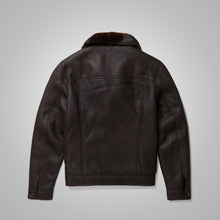Load image into Gallery viewer, Men's Dark Brown Sheepskin Flying Plain Trucker Jacket