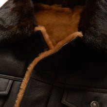 Load image into Gallery viewer, Men's Dark Brown Sheepskin Flying Plain Trucker Jacket