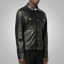 Load image into Gallery viewer, Men's Dotted Pattern Full Sleeves Black Leather Shirt
