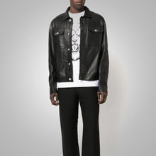Load image into Gallery viewer, Men's Dotted Pattern Full Sleeves Black Leather Shirt