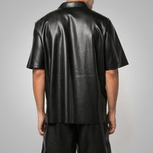 Load image into Gallery viewer, Men's Fine Grain Half Sleeves Black Leather Shirt